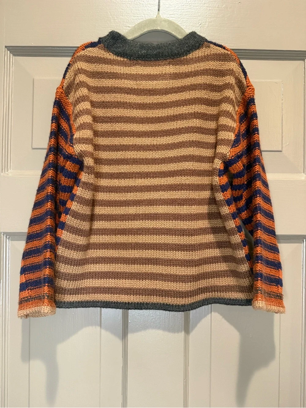 Zara Kids Striped Knit Crewneck Sweater in Orange and Navy